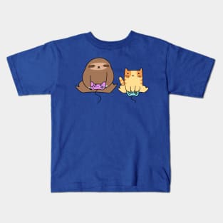 Sloth and Cat Playing Games Kids T-Shirt